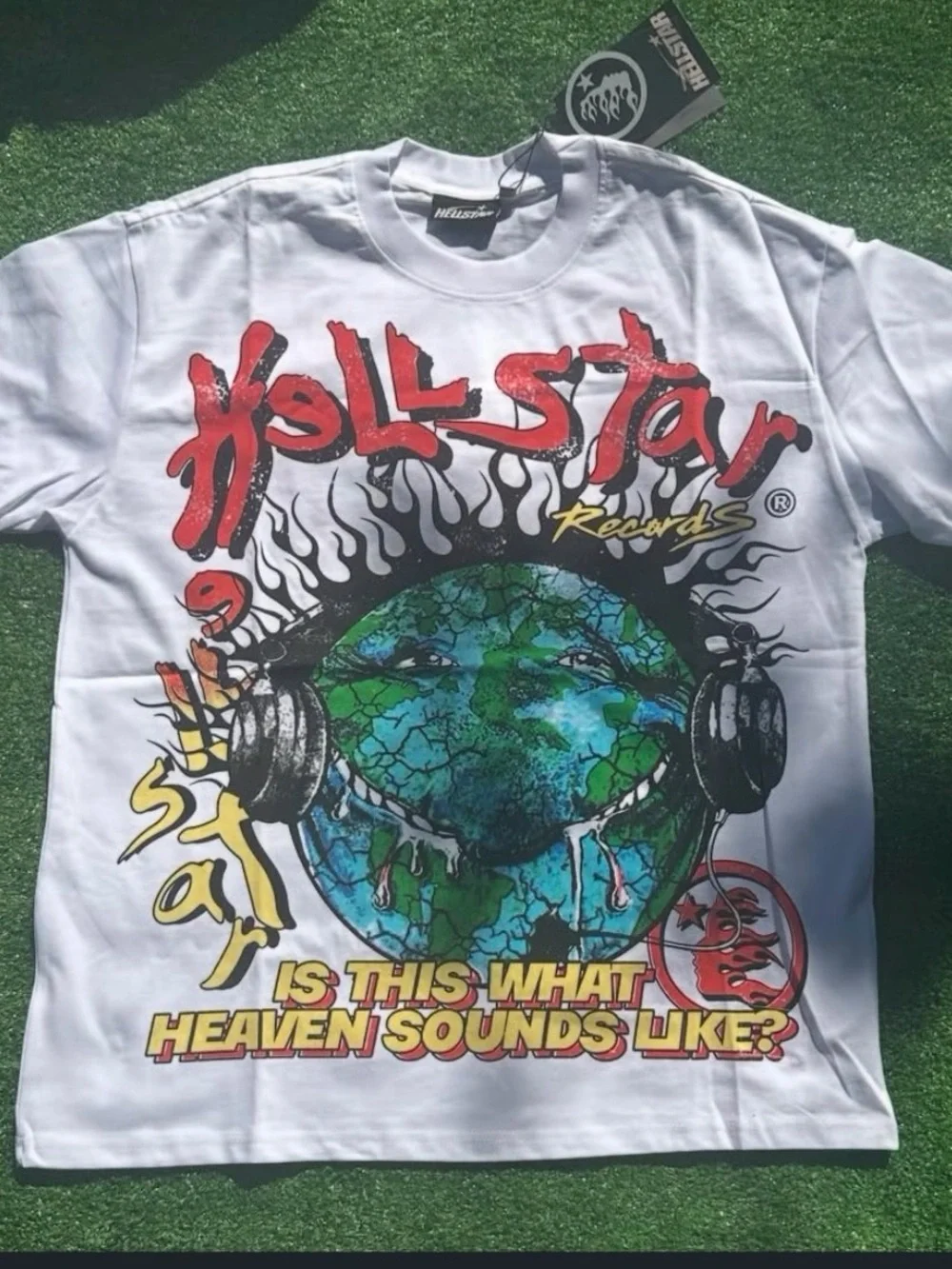 Hellstar Records White Graphic Tee - "Is This What Heaven Sounds Like?" - Picture 1 of 2